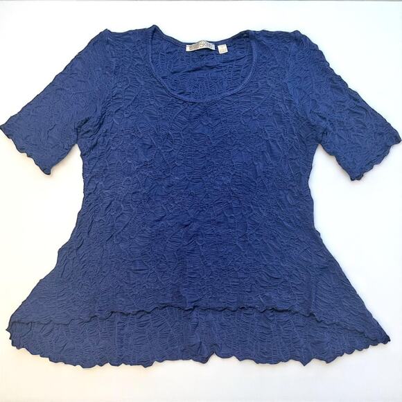 Sno Skins Dreamcatcher Crinkle Top Blouse Sz Large Scoop Neck Blue Soft Stretch - Picture 2 of 8